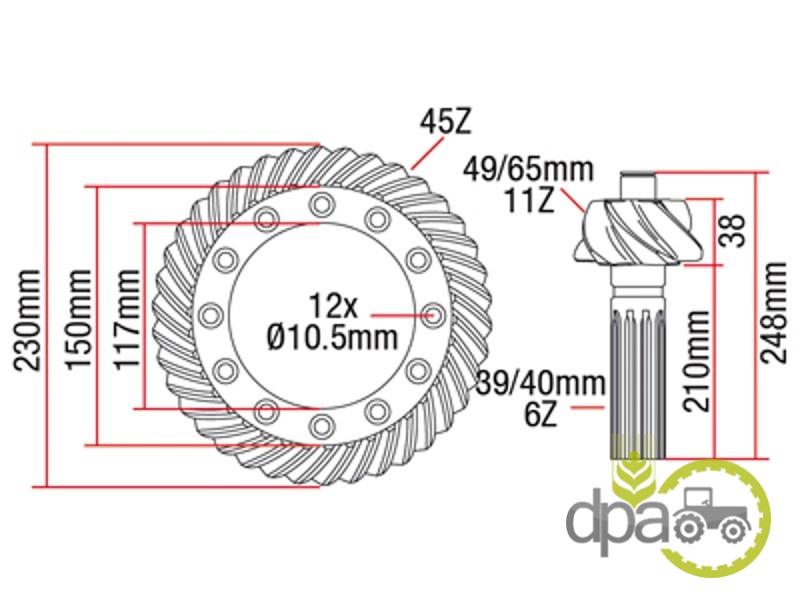 Grup conic fata 11x45 Massey Ferguson 3427113M91